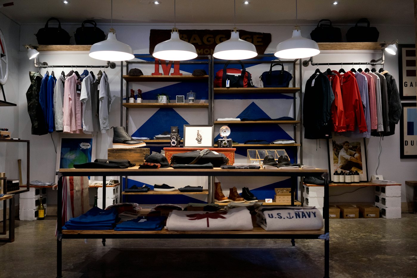 A modern clothing store with products on display